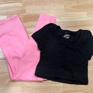 Black Crop Top and Pink Leggings Set